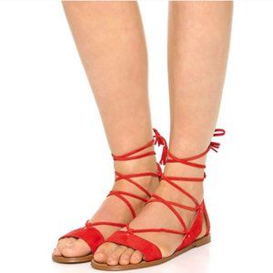 Madewell Red Lace-Up Suede Sandal